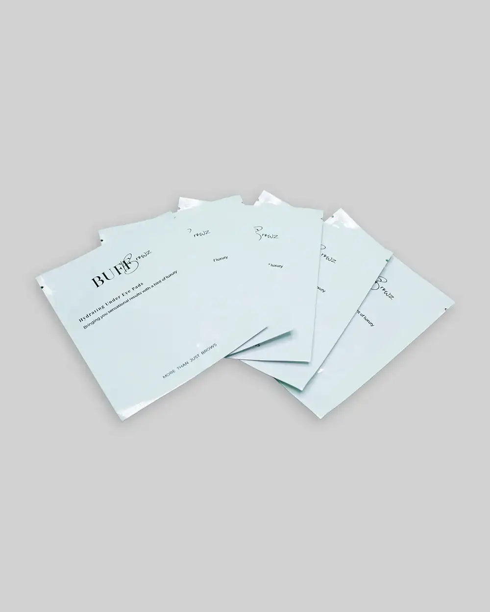 Light blue, foil-wrapped hydrating under-eye masks from the brand buff.